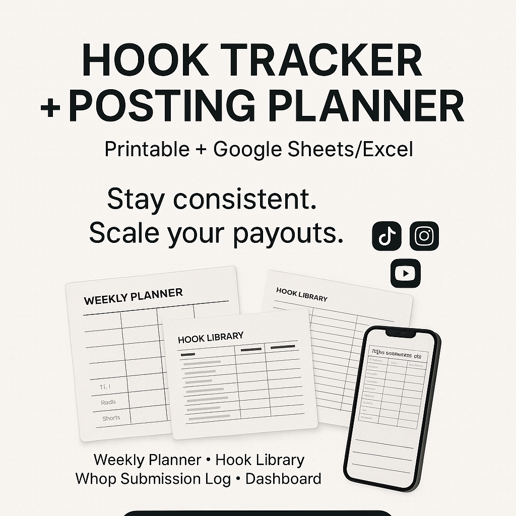 Hook tracker+Posting planner (printable sheets)