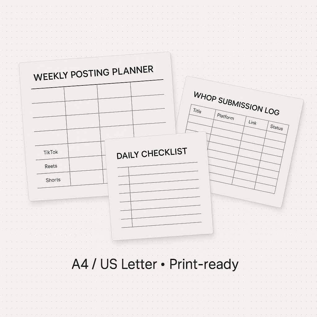 Hook tracker+Posting planner (printable sheets)